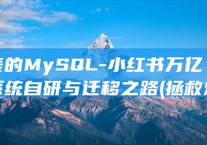 拯救爆表的MySQL-小红书万亿级存储系统自研与迁移之路 (拯救爆戾男主)